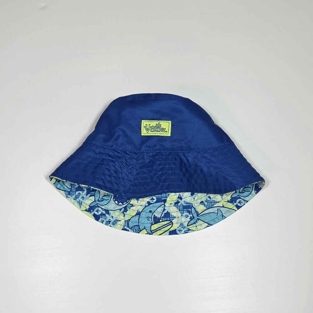 UV Skinz Kid's 5 Blue Shark Reversible Bucket Hat UPF 50+ Beach River Pool Cap
